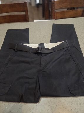 Men's Black Cargo Pants with Integrated Webbing Belt